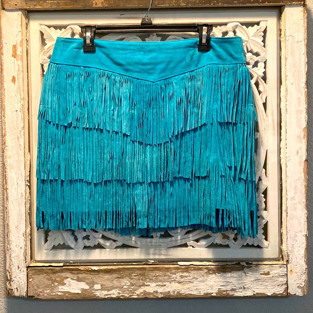 Scully Women’s Suede Fringe Turquoise Skirt Size Large
